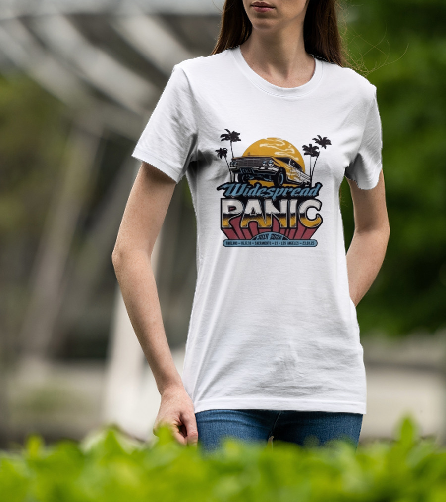 Widespread Panic Summer Tour 2026 Oakland Sacramento Los Angeles Classic Car Palm Trees T-Shirt