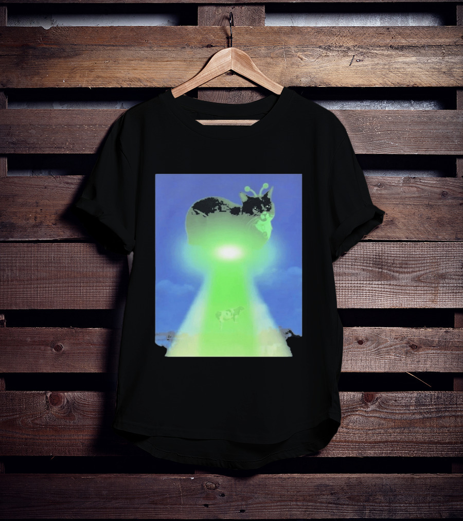 Alien Kitty UFO Beaming Cat Abduction With Tractor Beam And Cow T-Shirt