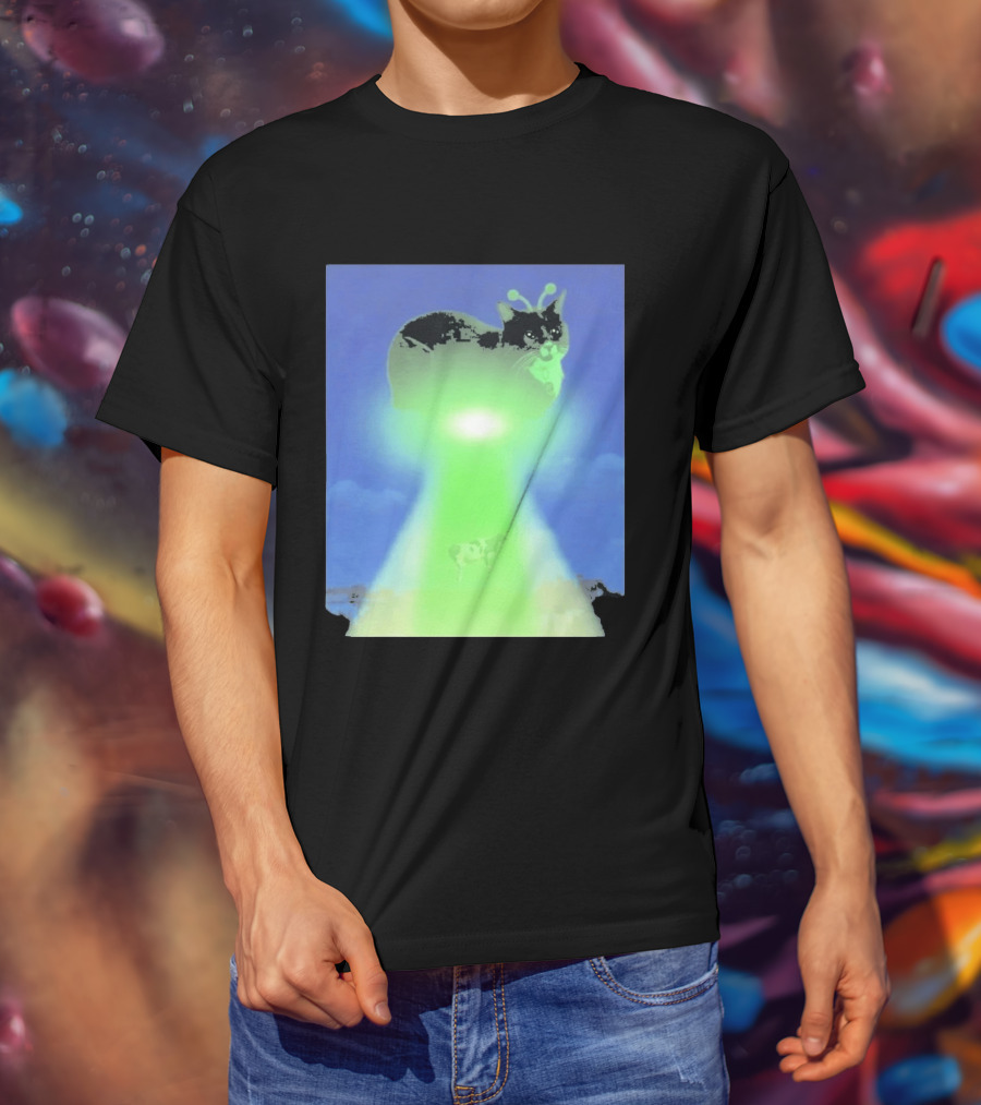 Alien Kitty UFO Beaming Cat Abduction With Tractor Beam And Cow T-Shirt