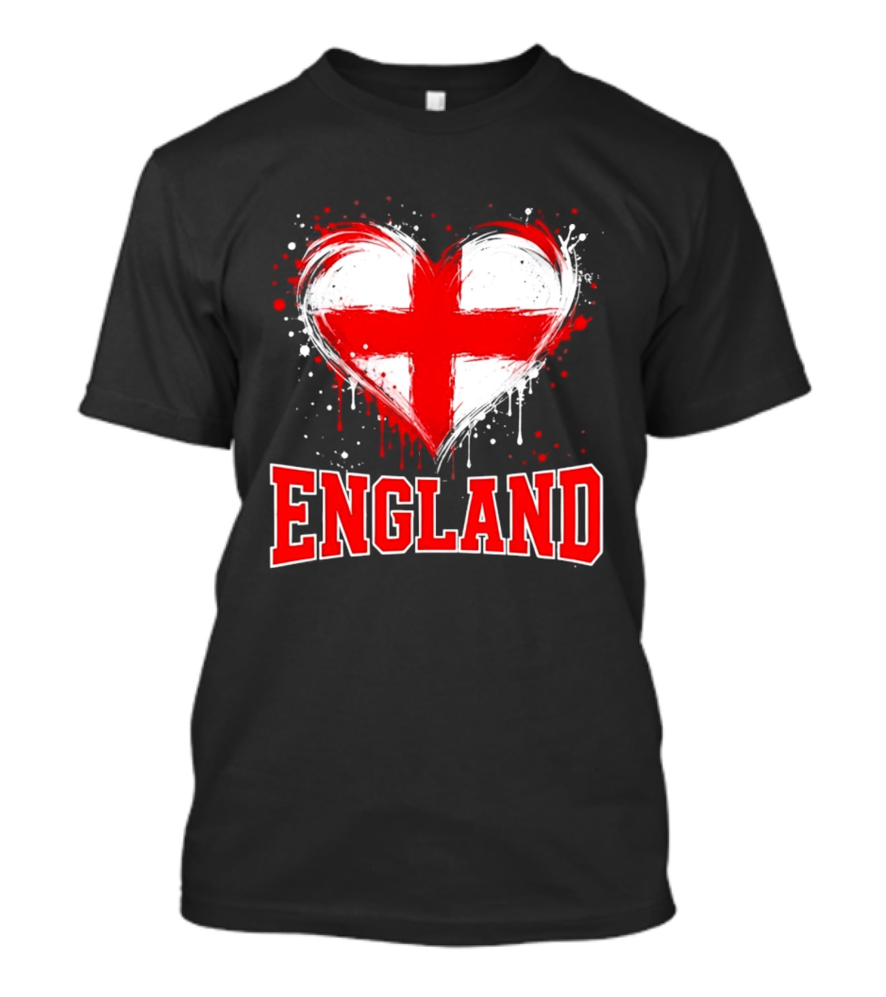 England Heart Flag Paint Splatter Red And White Cross T-Shirt
