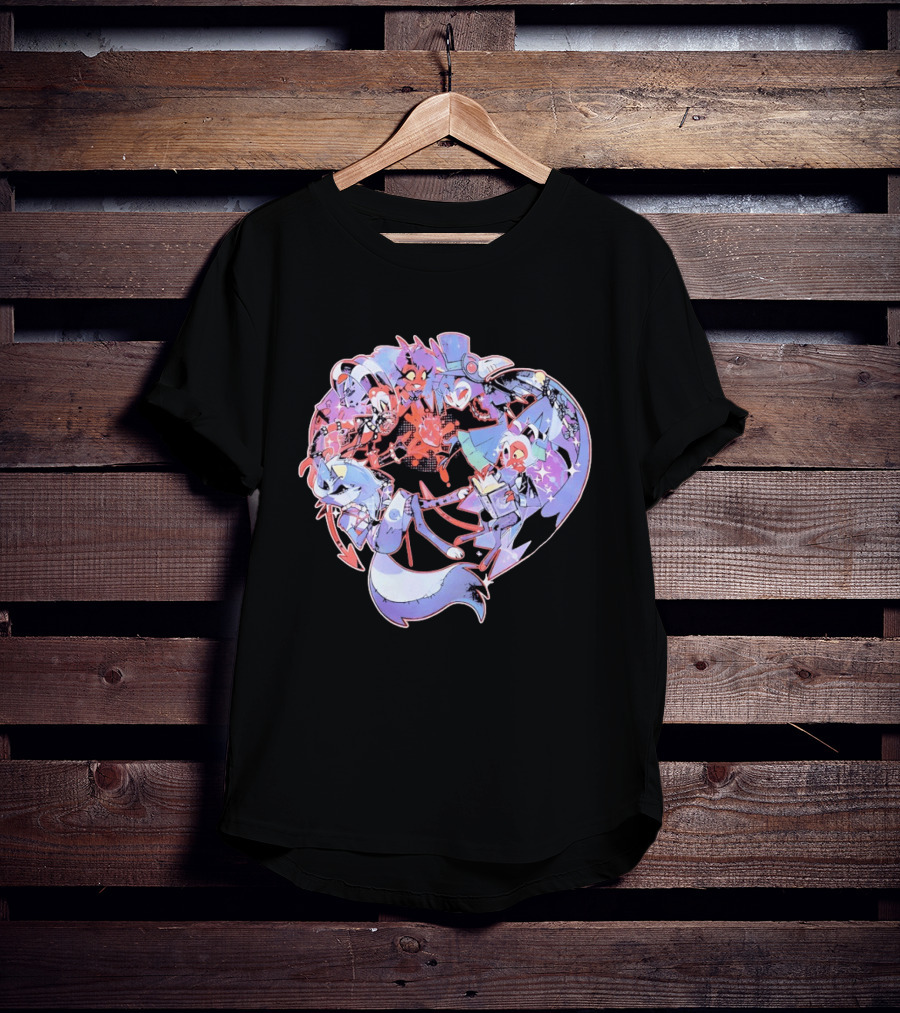 Helluva Boss Blitzø Moxxie Heart Character Collage T-Shirt