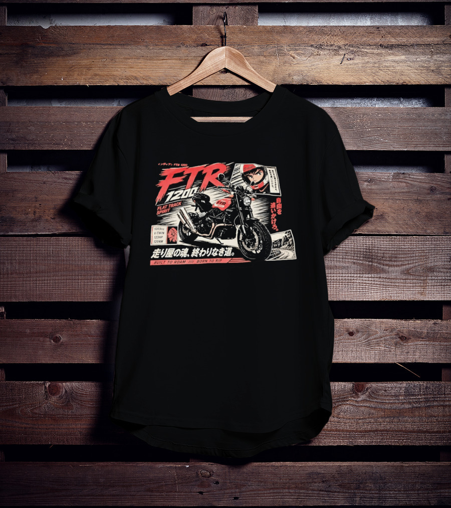 Indian FTR 1200 Flat Track Spirit Built To Roam Born To Rip 1203cc V Twin 123HP 120NM Japanese Manga T-Shirt