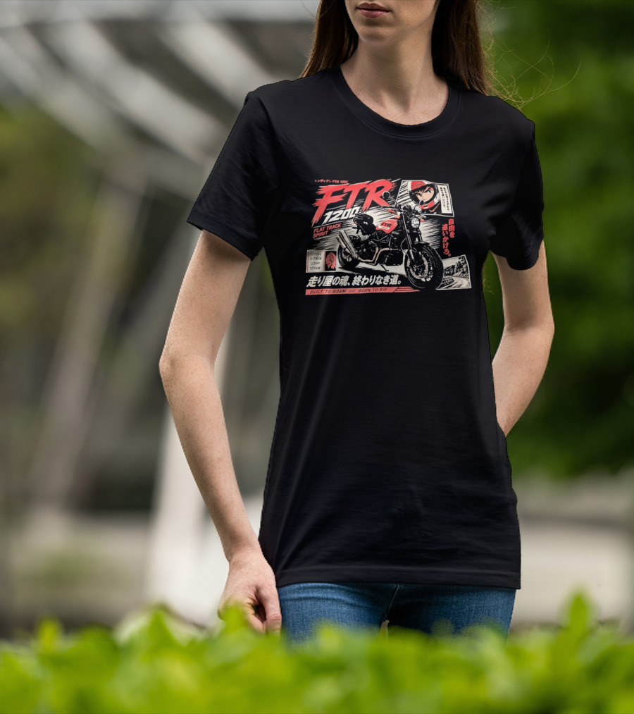 Indian FTR 1200 Flat Track Spirit Built To Roam Born To Rip 1203cc V Twin 123HP 120NM Japanese Manga T-Shirt