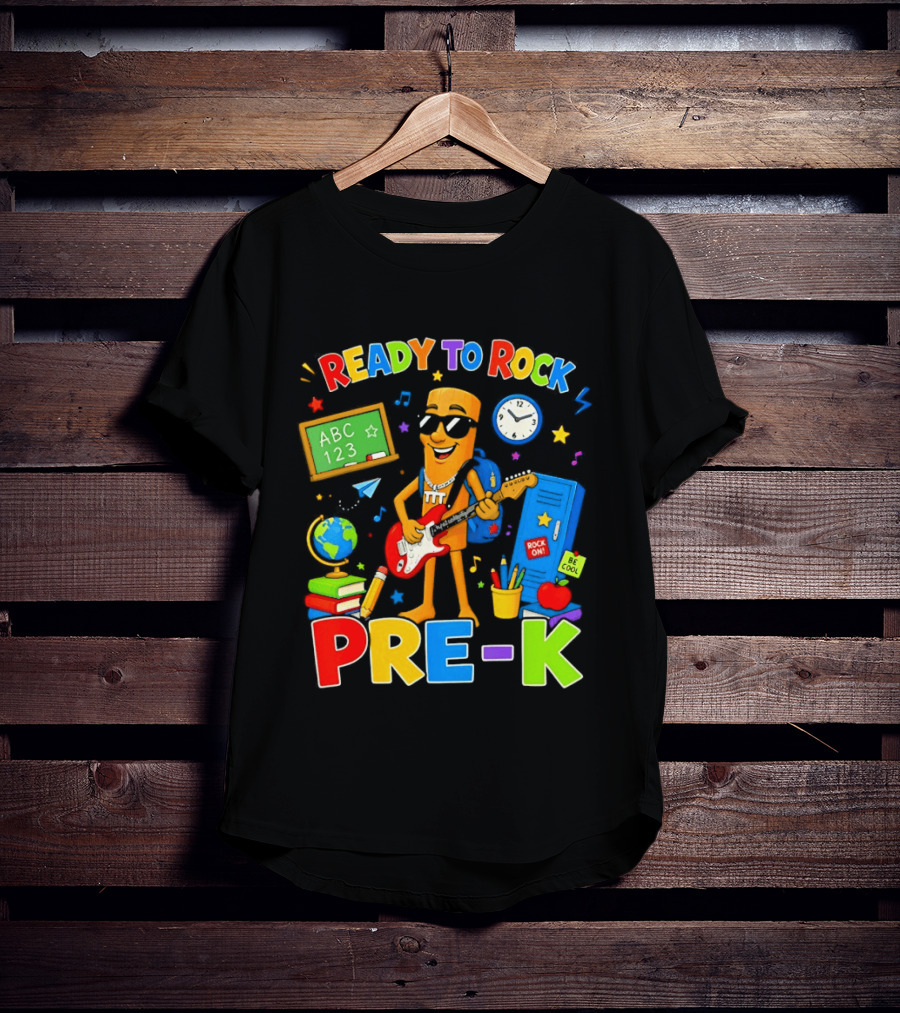 Ready To Rock Pre K Cartoon With Guitar And School Supplies T-Shirt