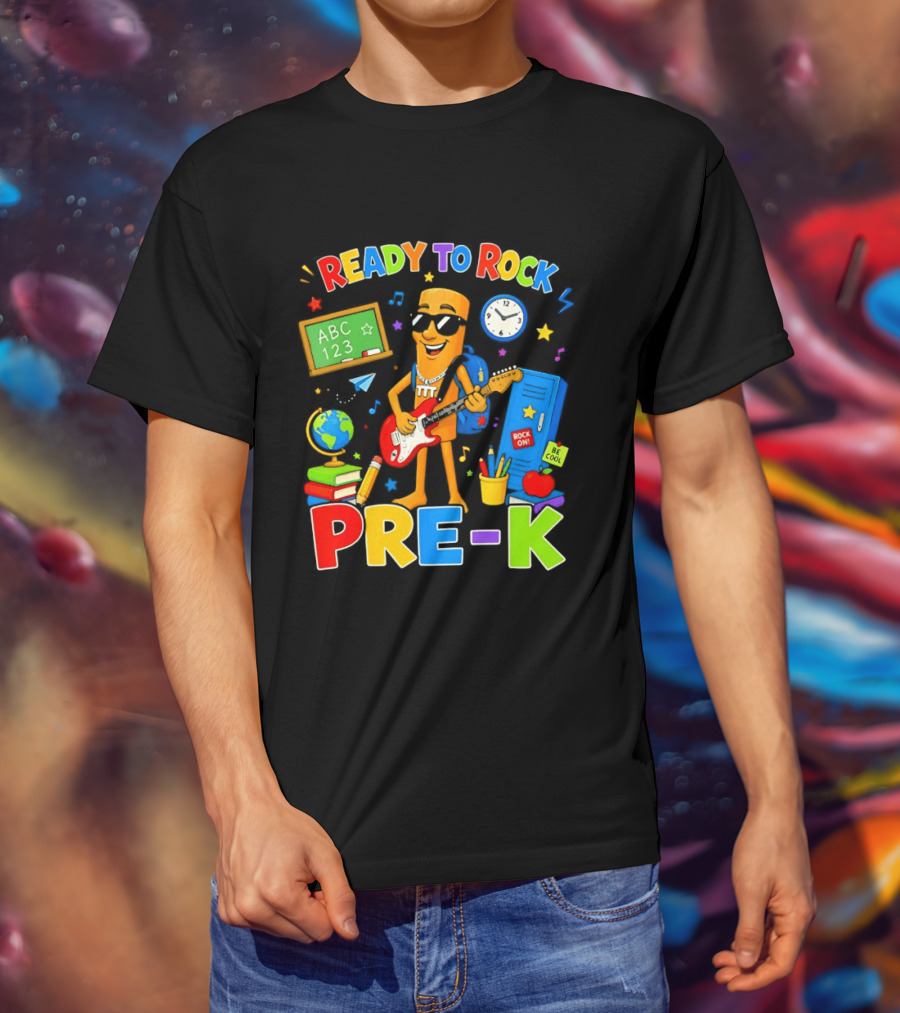Ready To Rock Pre K Cartoon With Guitar And School Supplies T-Shirt