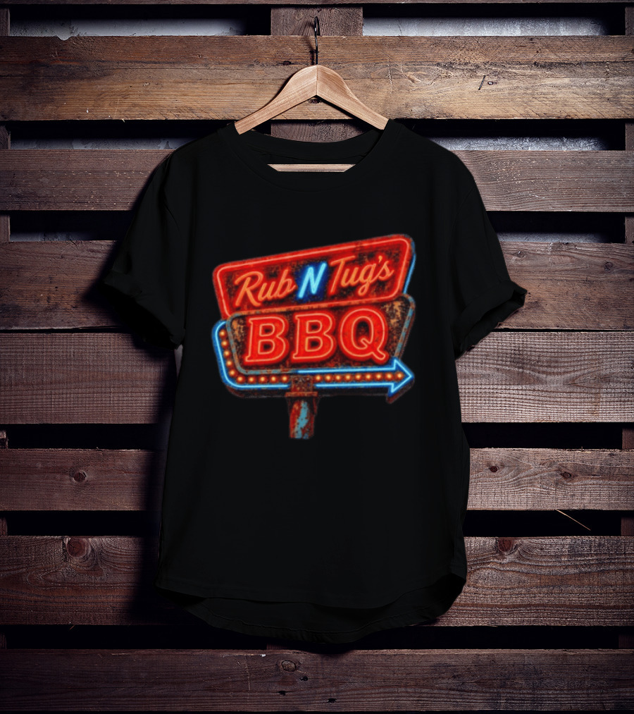 Rub N Tug's BBQ Neon Sign Barbecue Arrow T-Shirt