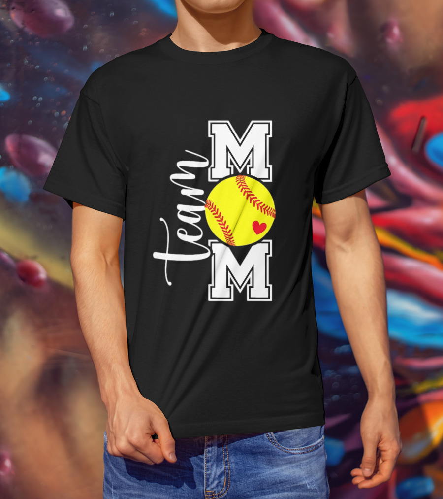Team Mom Softball Yellow Heart Ball T-Shirt