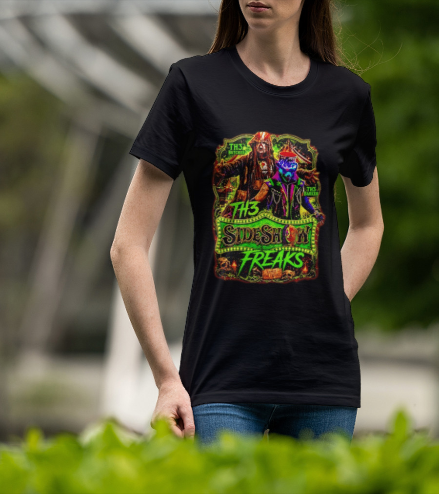 TH3 Sideshow Freaks Butcher Barker Admit The Freaks Carnival Horror T-Shirt