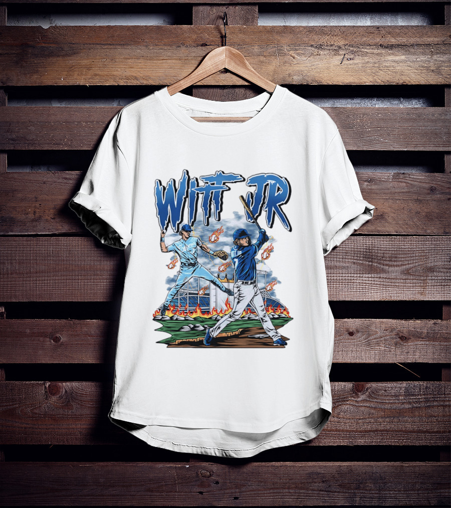 Bobby Witt Jr Kansas City Royals Baseball Player Illustration With Dynamic Action Scenes T-Shirt