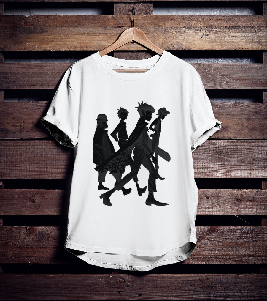 Gorillaz Band Members Silhouettes Dark Shadows Walking T-Shirt