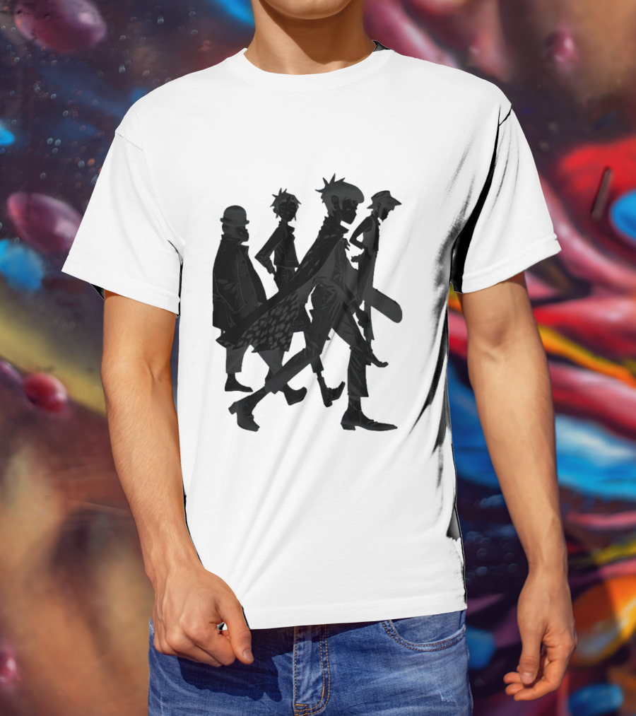 Gorillaz Band Members Silhouettes Dark Shadows Walking T-Shirt
