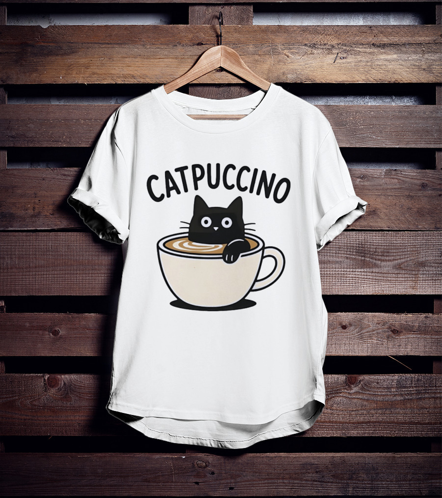 CATPUCCINO Black Cat In A Coffee Cup Cappuccino T-Shirt
