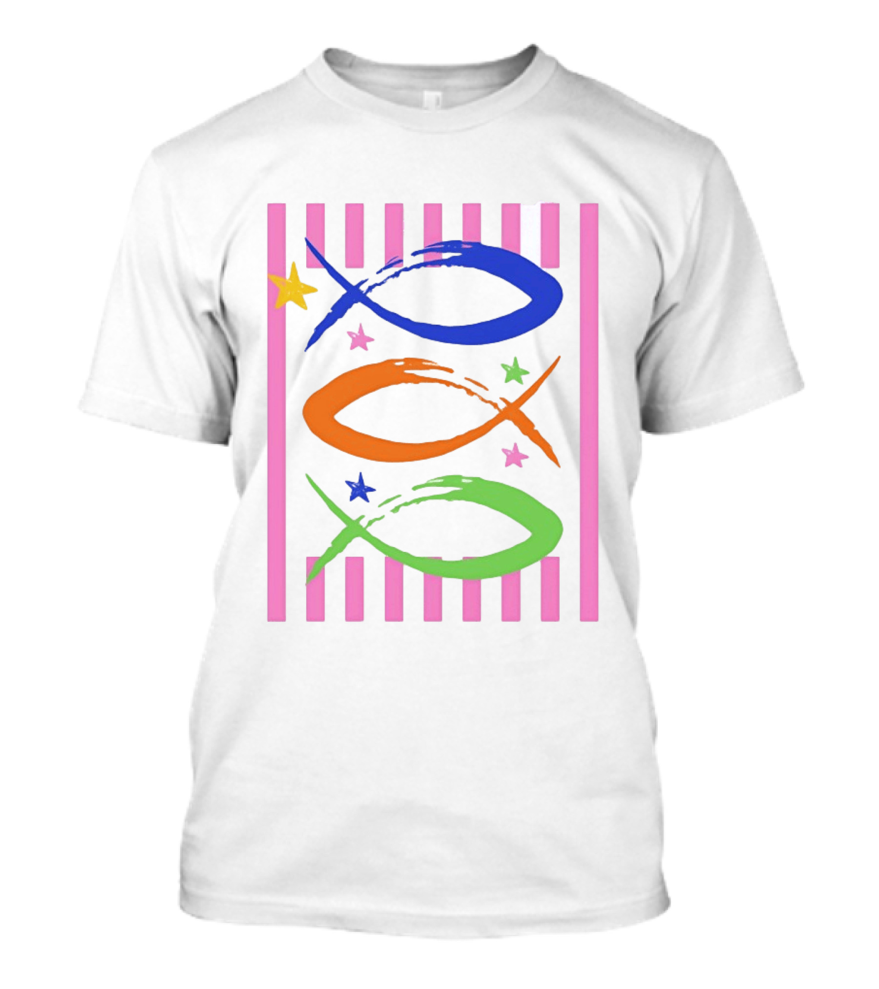 Christian Fish With Vibrant Stars And Stripes T-Shirt