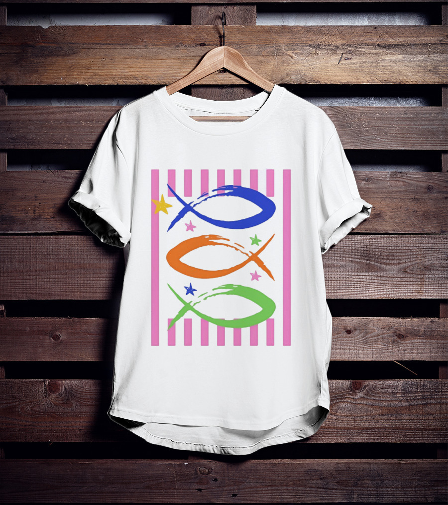 Christian Fish With Vibrant Stars And Stripes T-Shirt