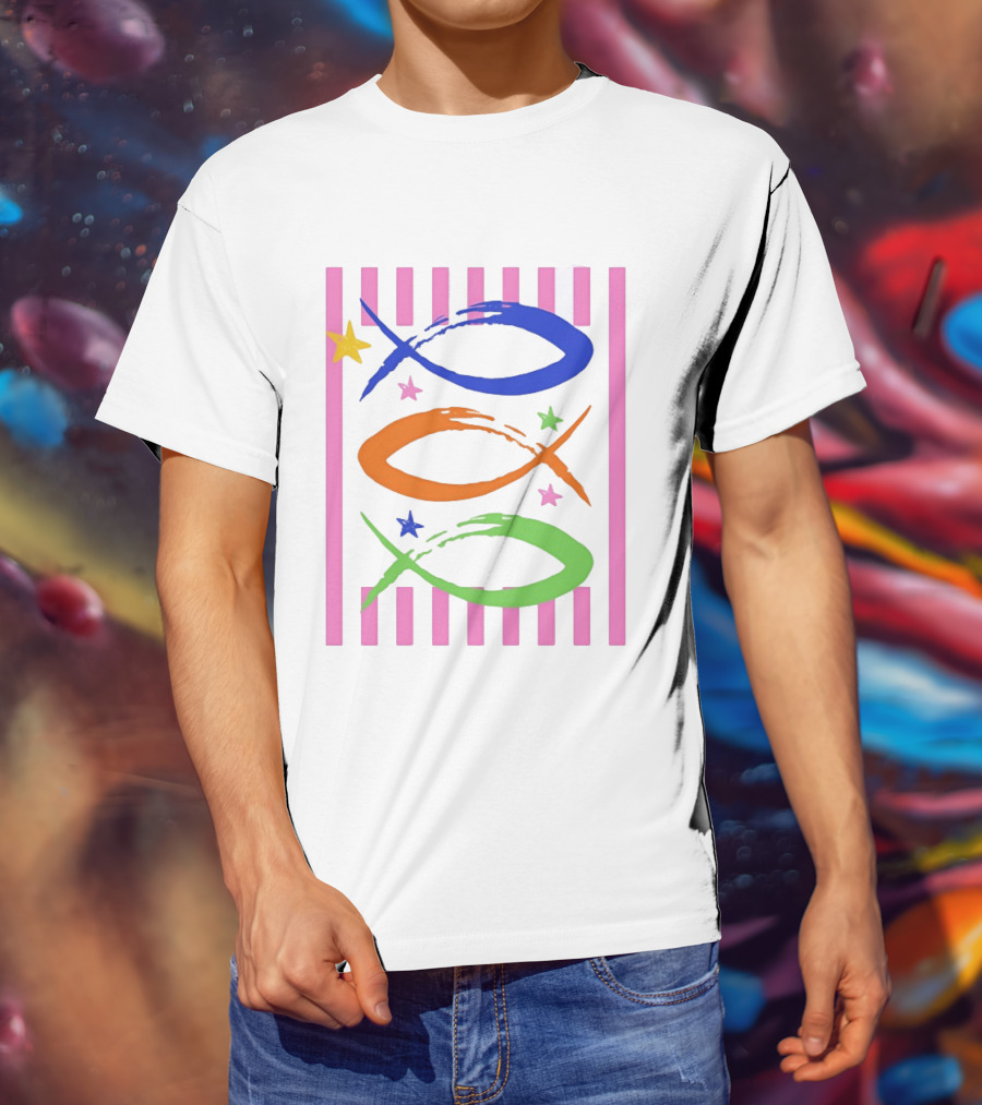 Christian Fish With Vibrant Stars And Stripes T-Shirt