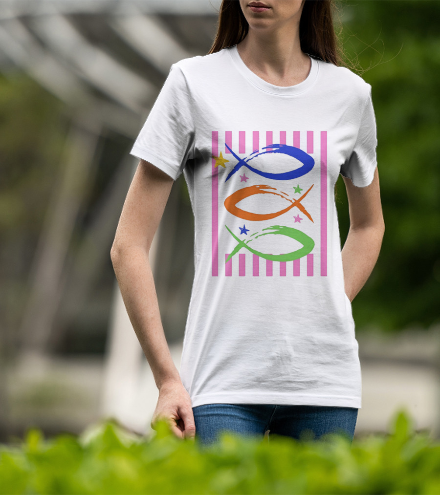 Christian Fish With Vibrant Stars And Stripes T-Shirt