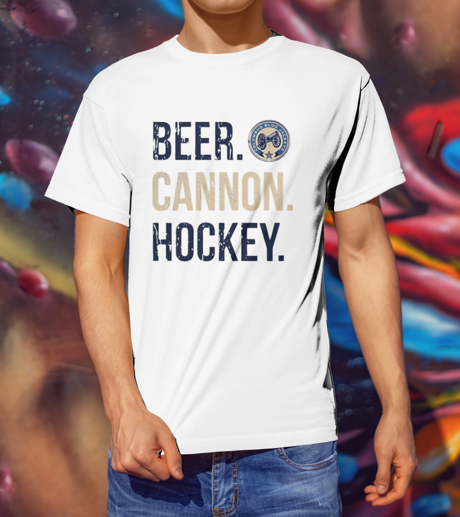 Columbus Blue Jackets Beer Cannon Hockey Team Spirit T-Shirt