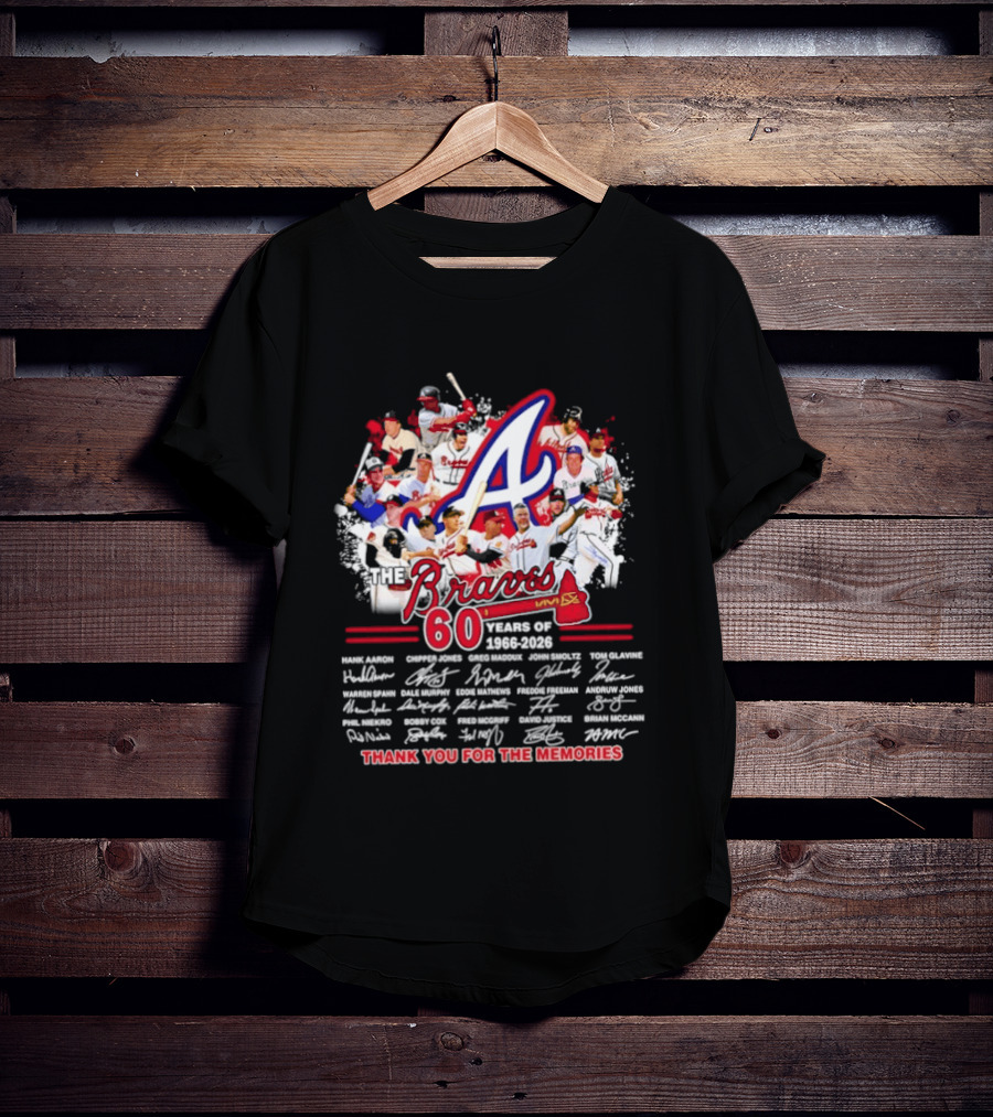 Atlanta Braves 60 Years 1966 2026 Collage Team Thank You For The Memories Autographed T-Shirt