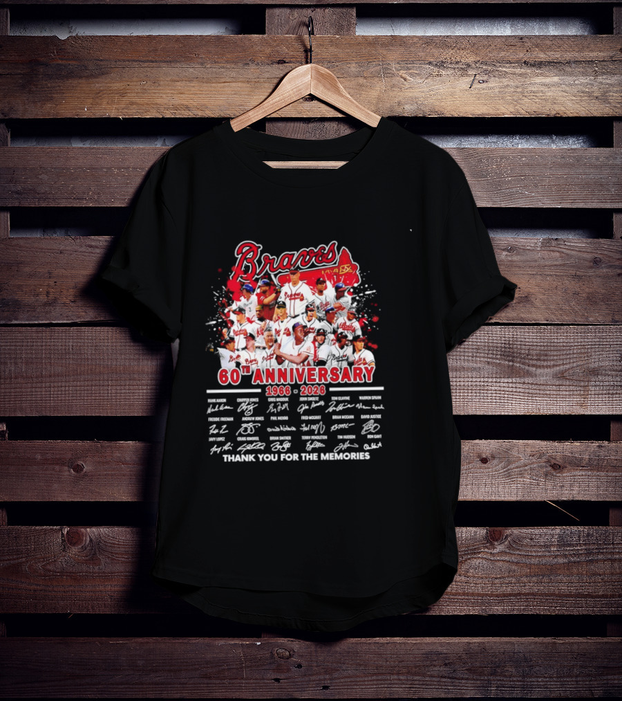 Atlanta Braves 60th Anniversary 1966 2026 Thank You For The Memories Signatures T-Shirt