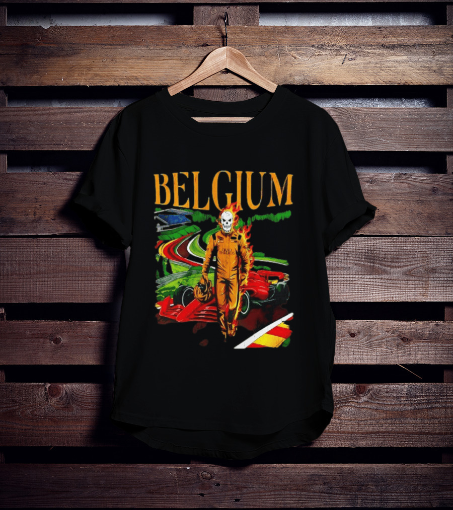 Belgium Dead Threads Formula 1 Racing Skeleton Flame Suit Track T-Shirt