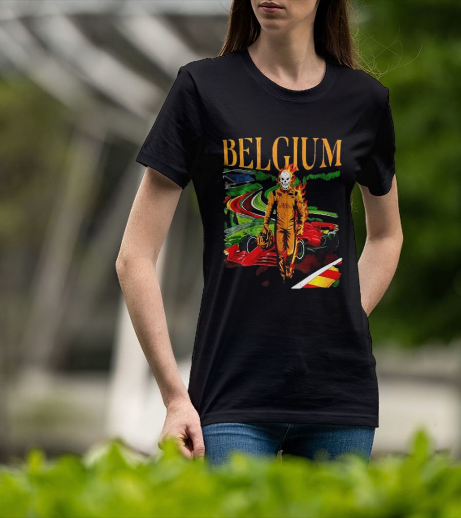 Belgium Dead Threads Formula 1 Racing Skeleton Flame Suit Track T-Shirt