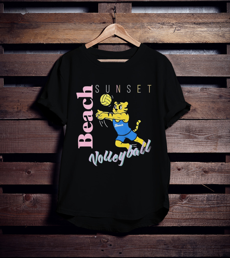 Beach Sunset Volleyball Tiger Jeff Cole T-Shirt