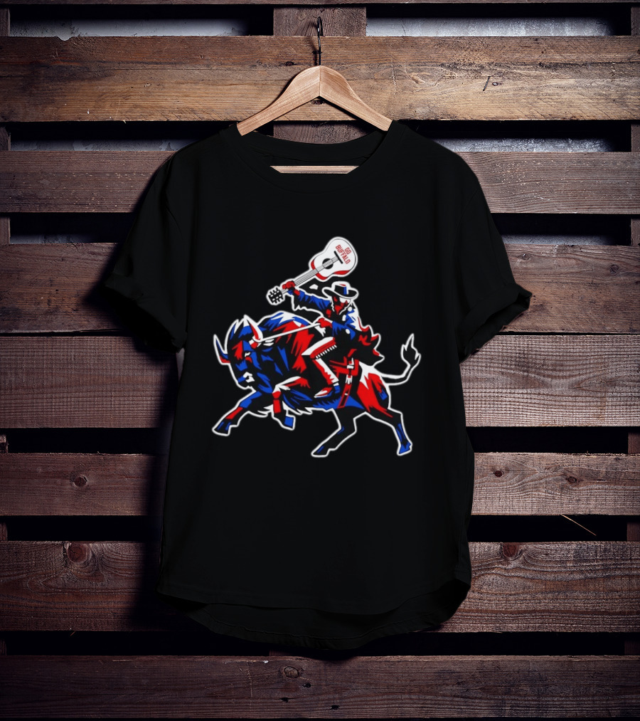 Kenan Center Buffalo Bills Go Buffalo Guitar Cowboy Riding Bull T-Shirt