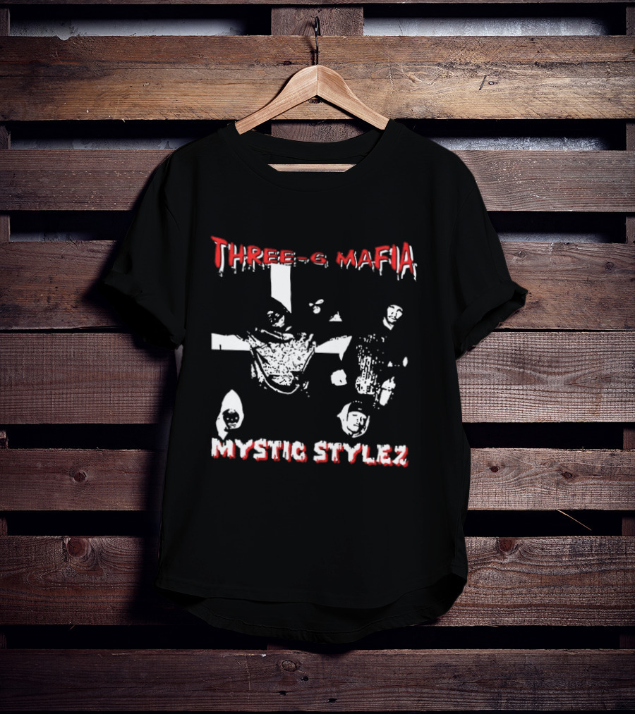 Three 6 Mafia Mystic Stylez Back Against The Wall Two Sided T-Shirt