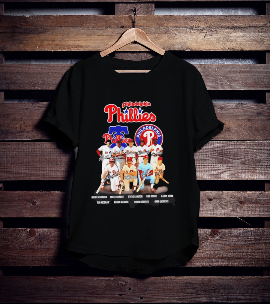 Philadelphia Phillies Legends Ashburn Schmidt Carlton Boone Bowa McGraw Maddox Roberts Luzinski Signatures Vintage Players T-Shirt