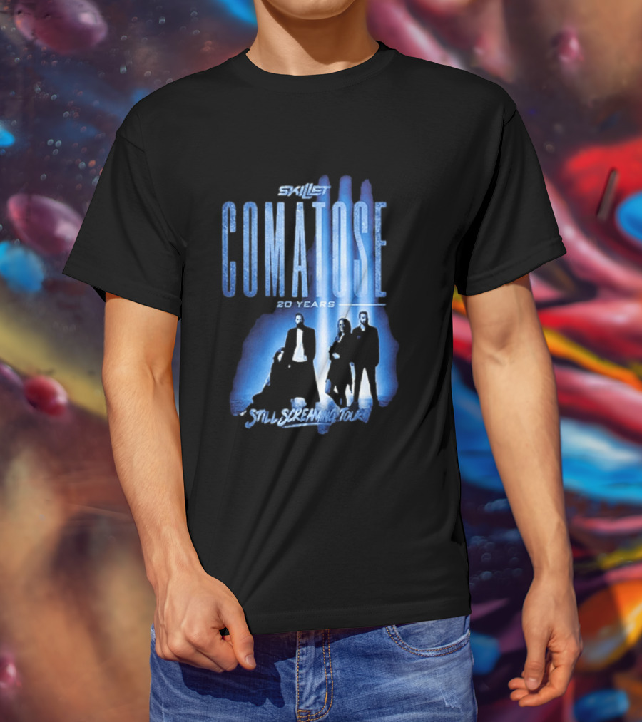 Skillet Comatose 20 Years Still Screaming Tour 2026 Band Silhouette Blue T-Shirt