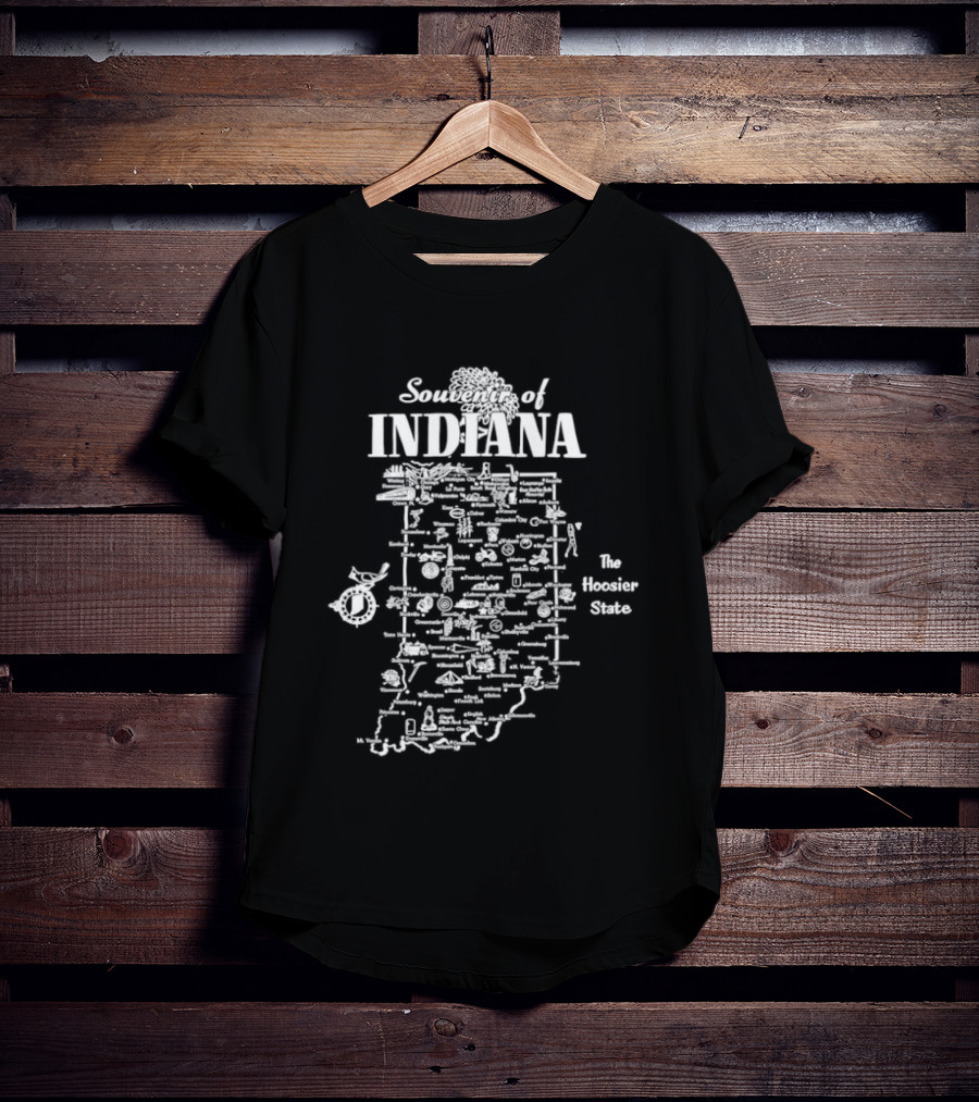 Souvenir Indiana The Hoosier State Map Vintage Locations T-Shirt