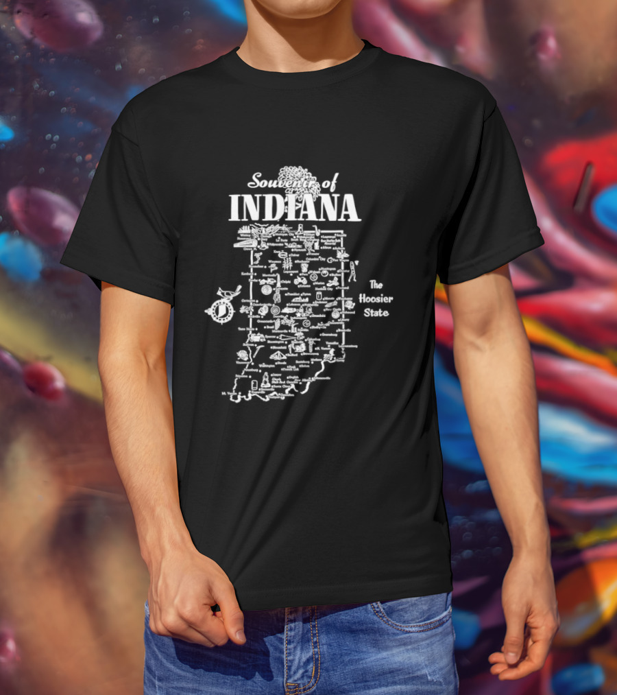 Souvenir Indiana The Hoosier State Map Vintage Locations T-Shirt