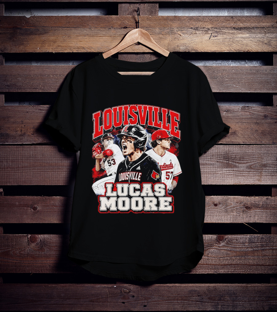 Lucas Moore Louisville Cardinals Baseball Players Dynamic Action T-Shirt
