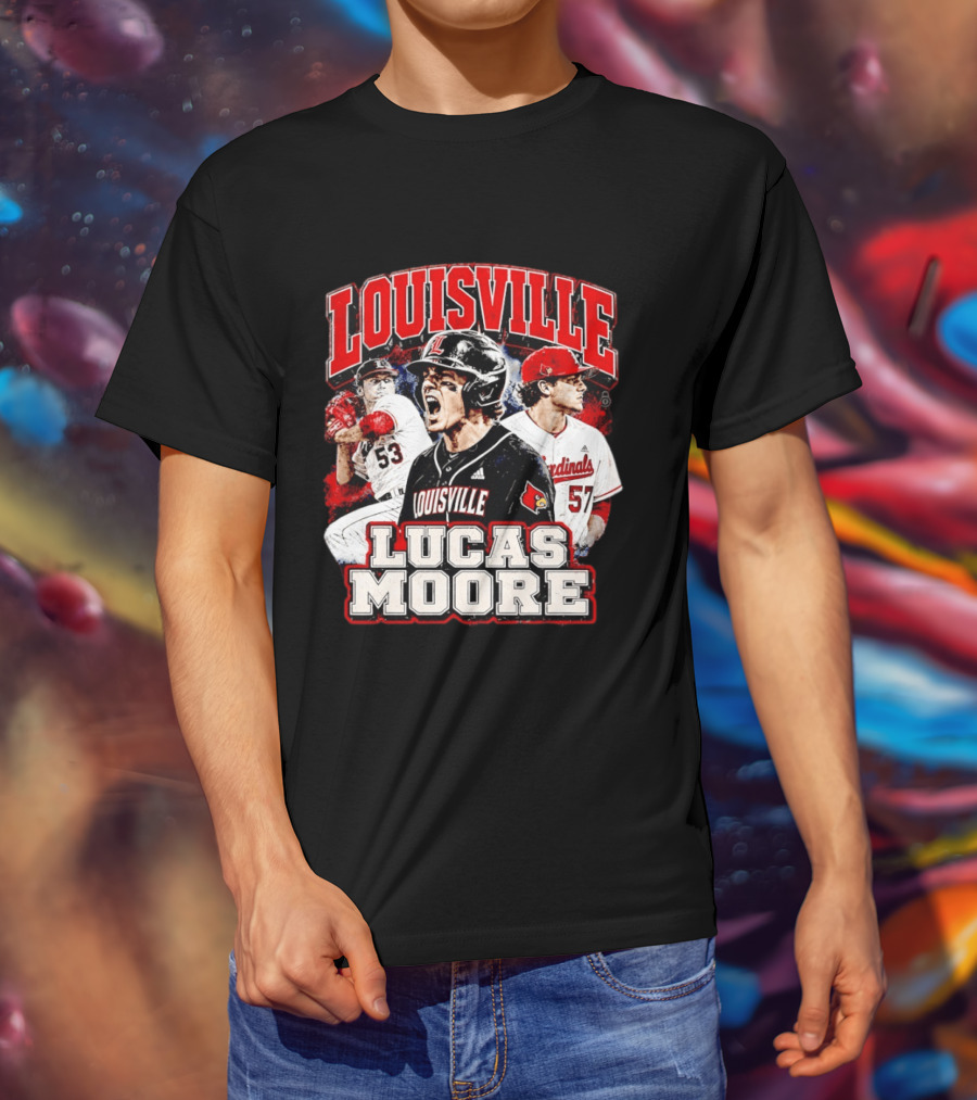 Lucas Moore Louisville Cardinals Baseball Players Dynamic Action T-Shirt