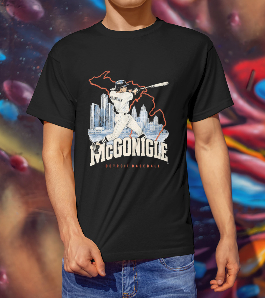 McGonigle Detroit Baseball Vintage Player Retro Skyline T-Shirt