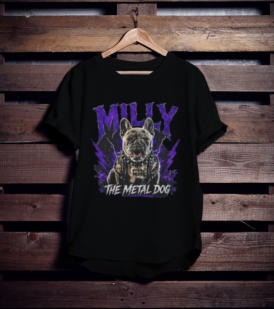Milly The Metal Dog Purple Lightning Skull Vest Punk Rock T-Shirt