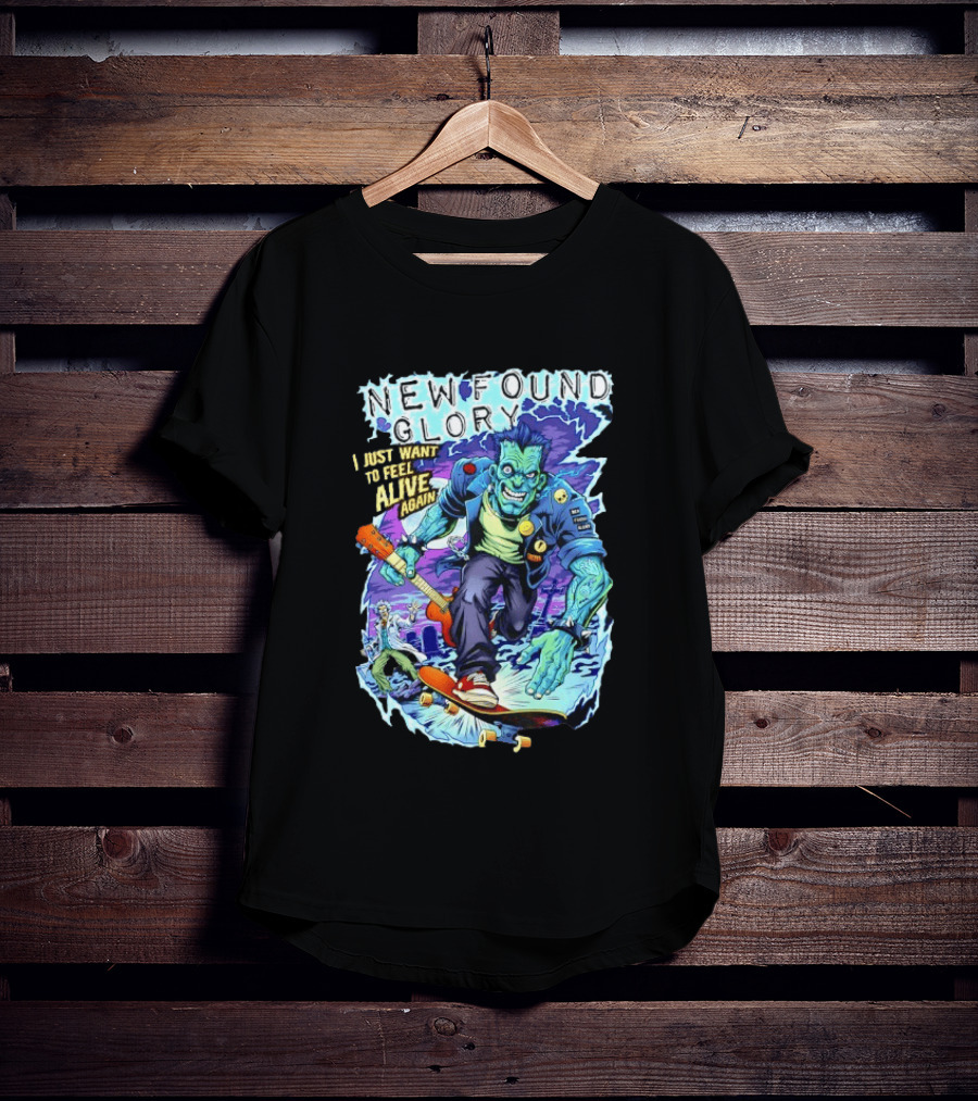 New Found Glory I Just Want To Feel Alive Again Frankenstein Skateboard Zombie Punk T-Shirt