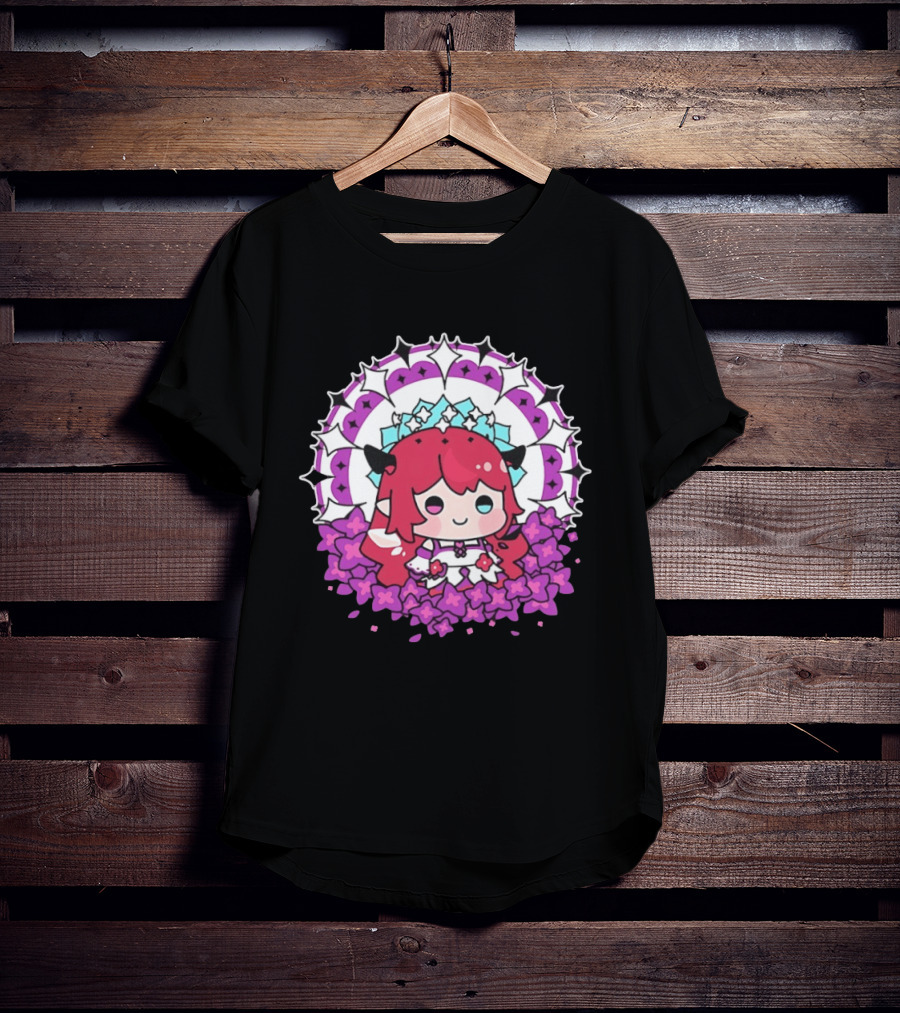 Chibi Hope Pink Hair Cute Anime Character Surrounded By Mandala And Flowers T-Shirt