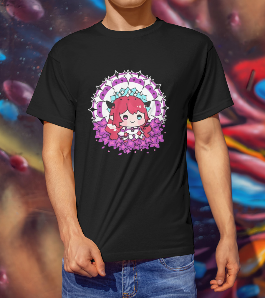 Chibi Hope Pink Hair Cute Anime Character Surrounded By Mandala And Flowers T-Shirt