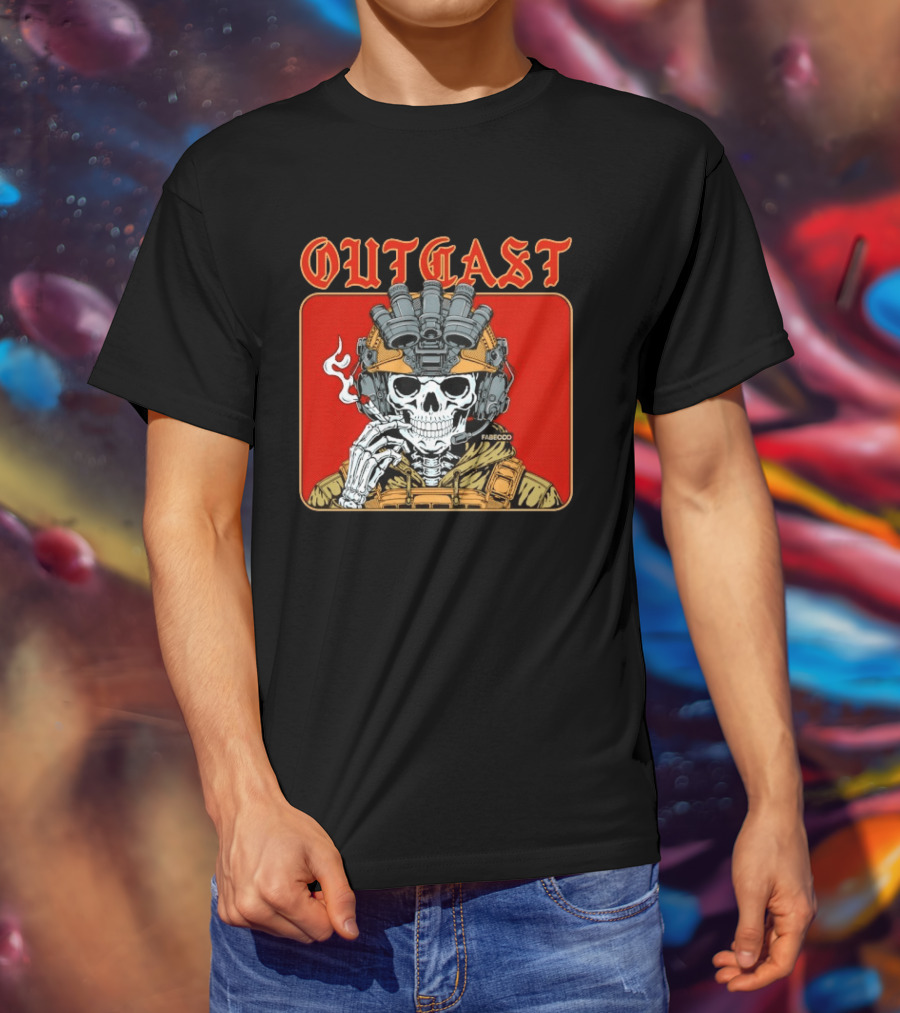 OUTGAST Skull Smoking With Night Vision Goggles FABECOO T-Shirt