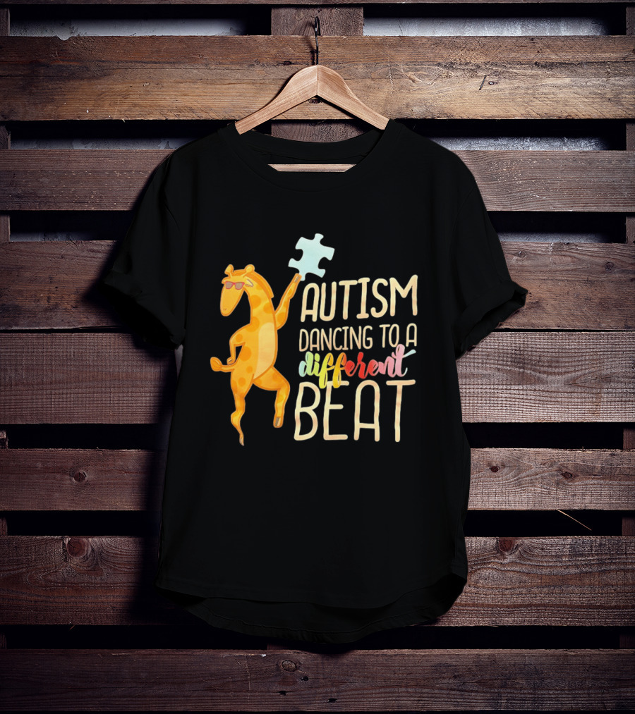 Autism Dancing To A Different Beat Giraffe Puzzle Piece And Sunglasses T-Shirt