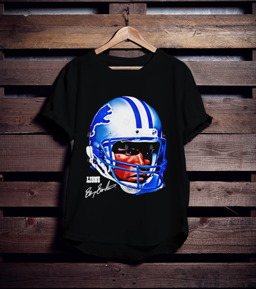Barry Sanders Detroit Lions Helmet Signature Lions T-Shirt