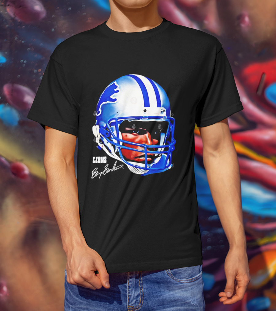 Barry Sanders Detroit Lions Helmet Signature Lions T-Shirt