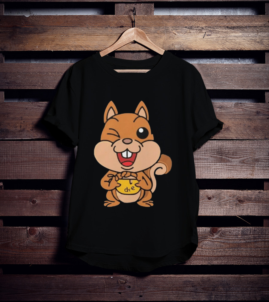 Cartoon Squirrel Holding Yellow Object With "dre" T-Shirt