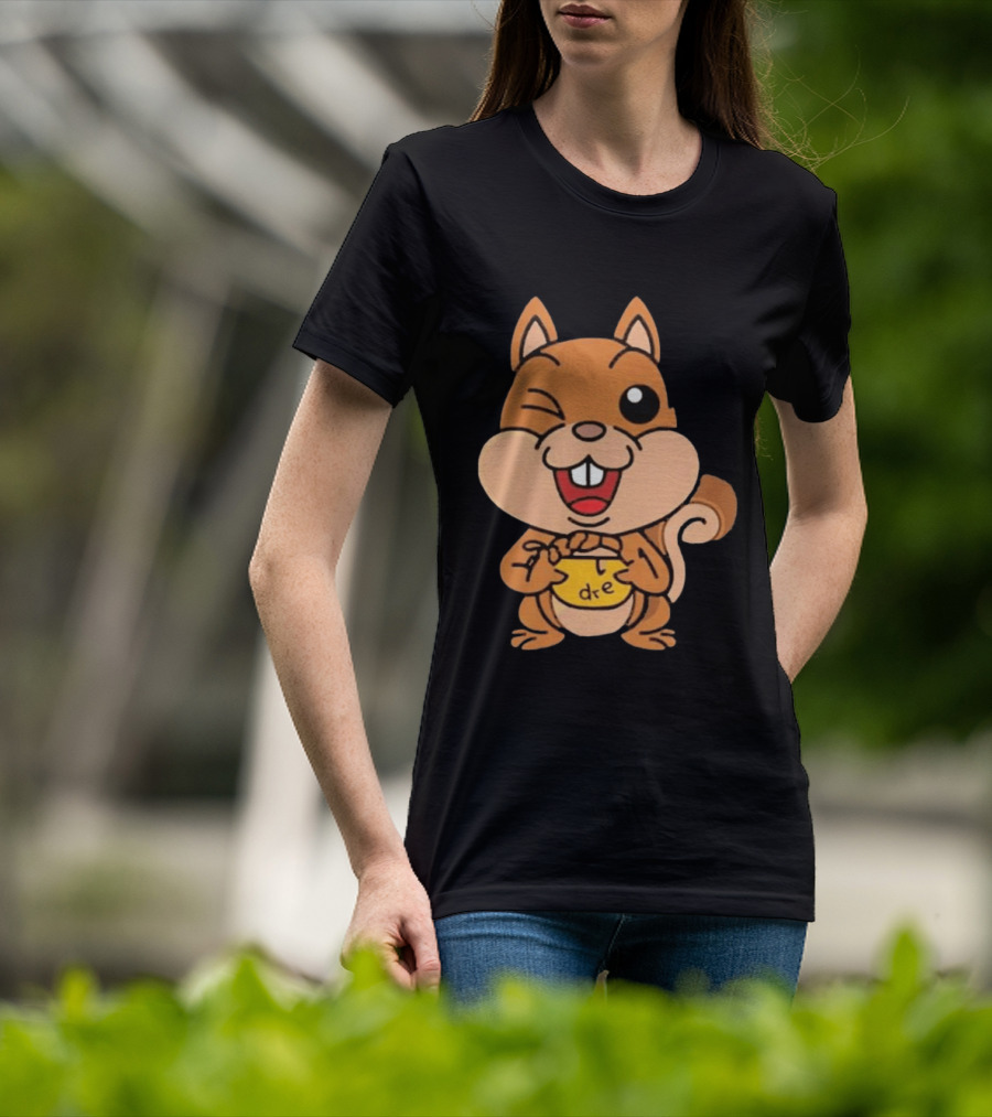 Cartoon Squirrel Holding Yellow Object With "dre" T-Shirt