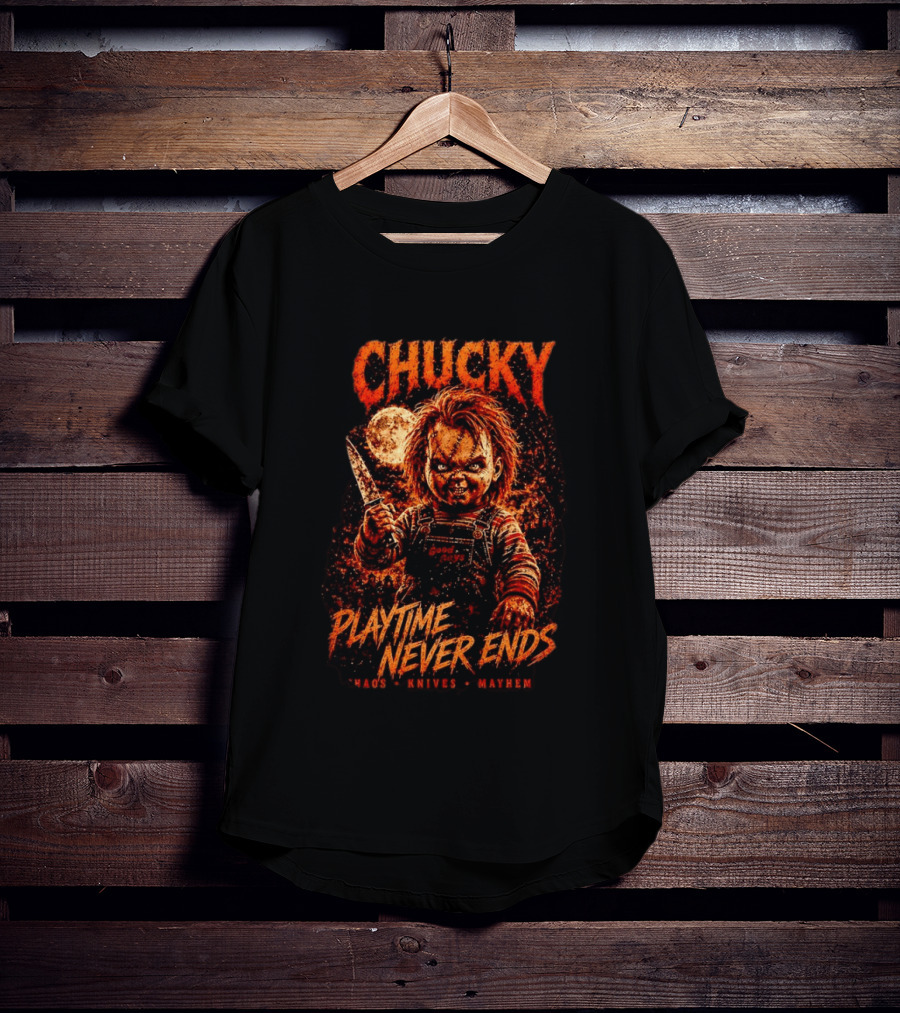 Chucky Playtime Never Ends Chaos Knives Mayhem T-Shirt