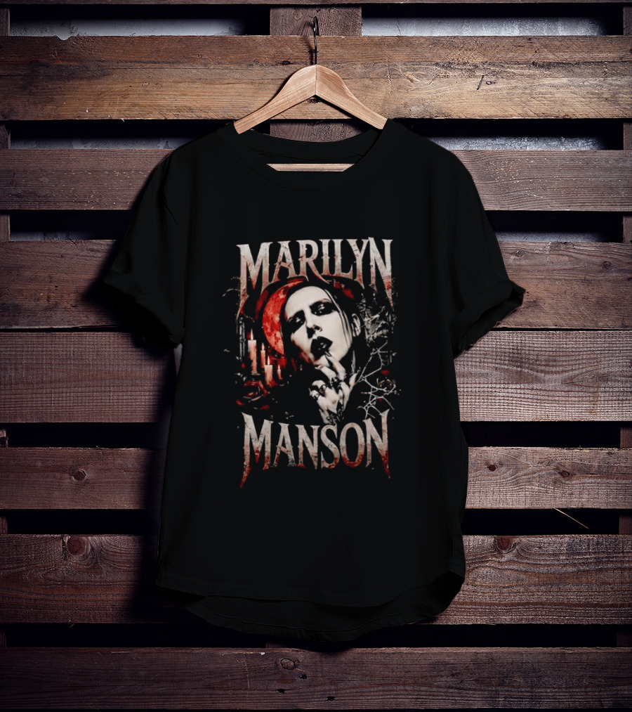 Marilyn Manson Gothic Candlelight Portrait With Blood Red Accents T-Shirt