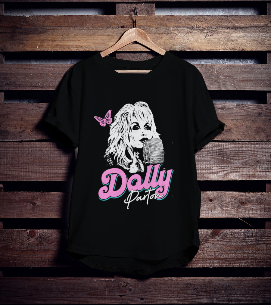 Dolly Parton Butterfly Pink Script T-Shirt