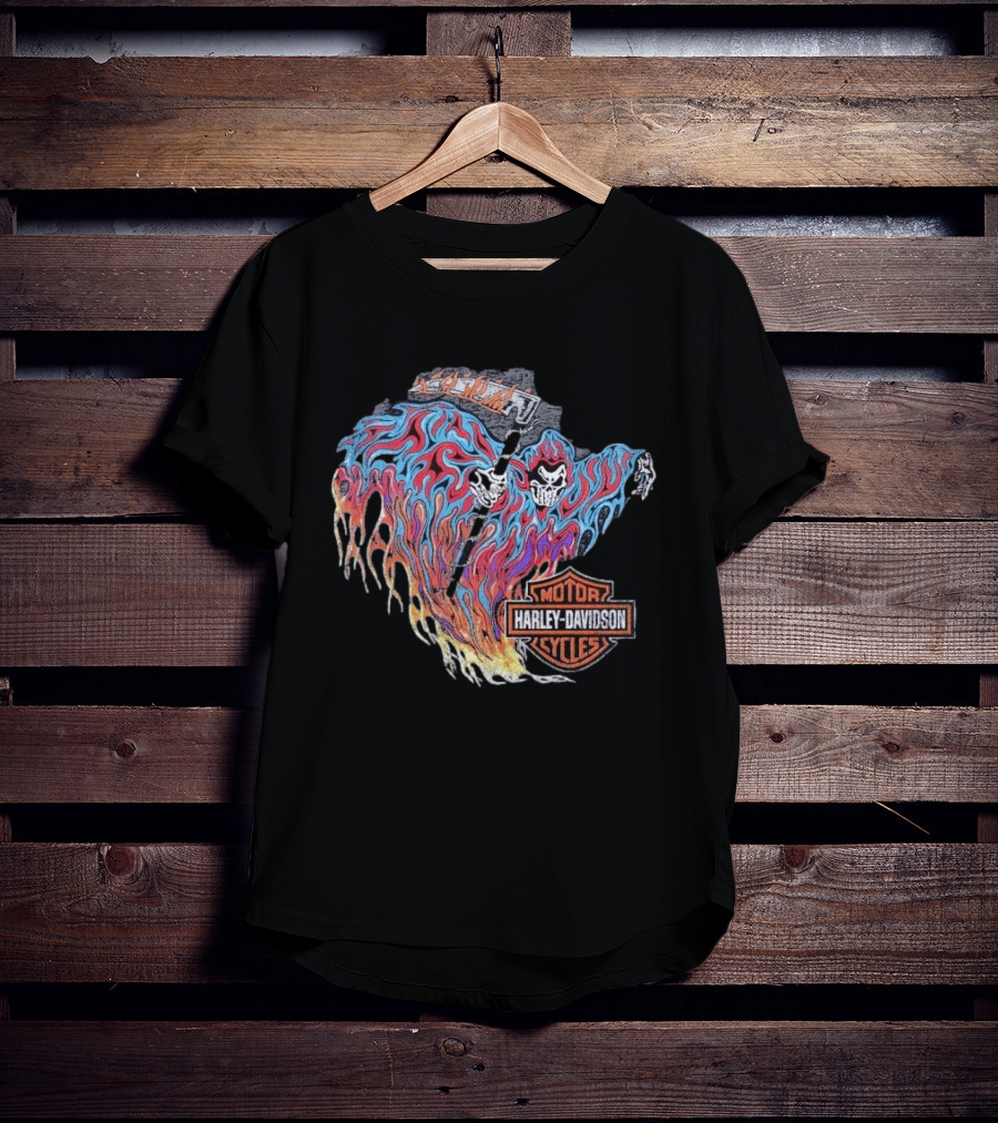 Warren Lotas Harley Davidson Reaper Flames Motor Cycles T-Shirt