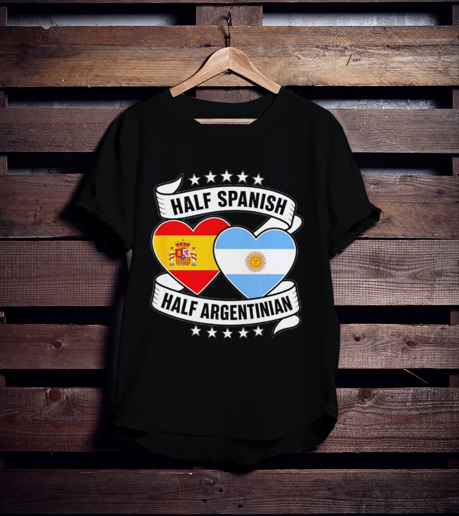 Half Spanish Half Argentinian Heart Flags Banner Star T-Shirt